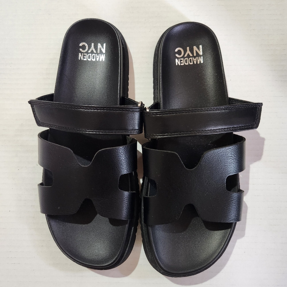 Madden NYC Black Faux Leather Slide Sandals 9.5 | Minimalist Comfort Slides